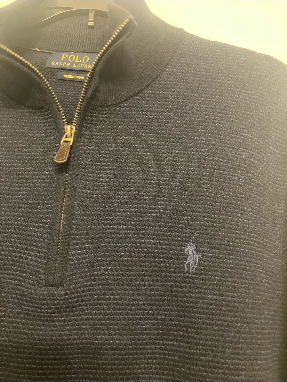 Polo Ralph Lauren 100% Merino wool Textured Quarter-Zip Sweater in navy blue XL - Picture 5 of 10